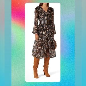 MINKPINK Black Floral Long Sleeve sheer button up Dress Large